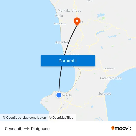 Cessaniti to Dipignano map