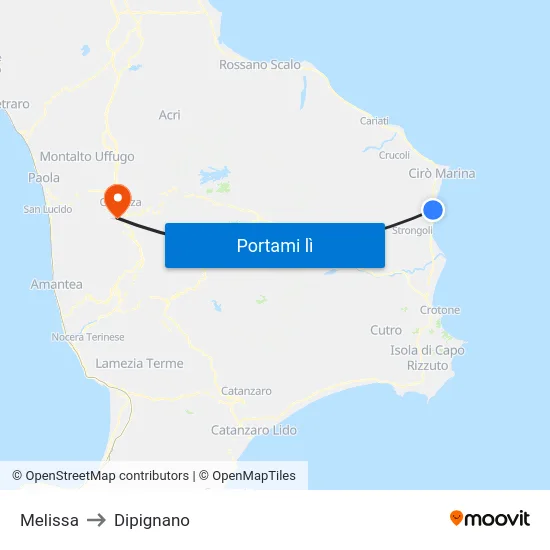 Melissa to Dipignano map