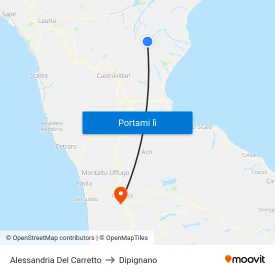 Alessandria Del Carretto to Dipignano map