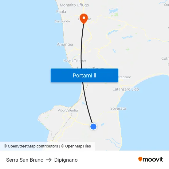 Serra San Bruno to Dipignano map