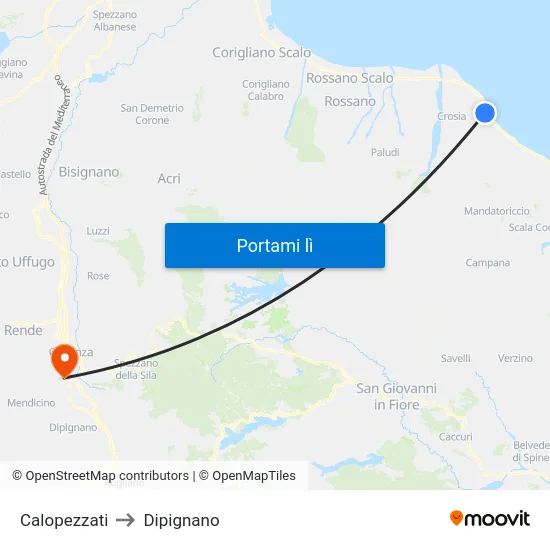 Calopezzati to Dipignano map