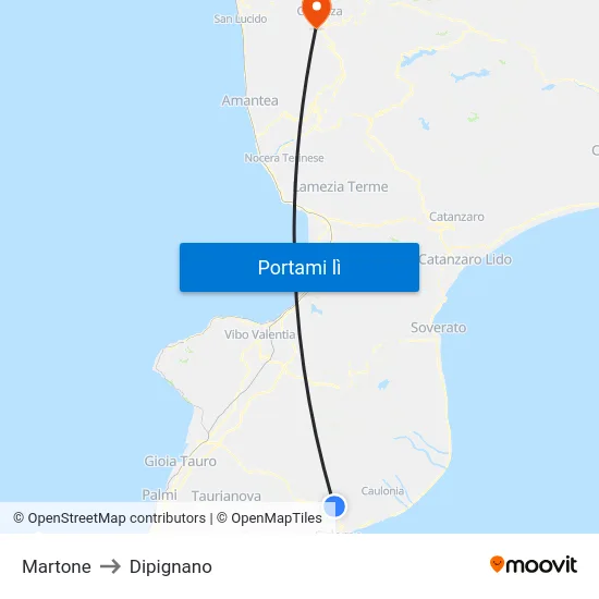 Martone to Dipignano map