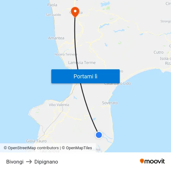 Bivongi to Dipignano map