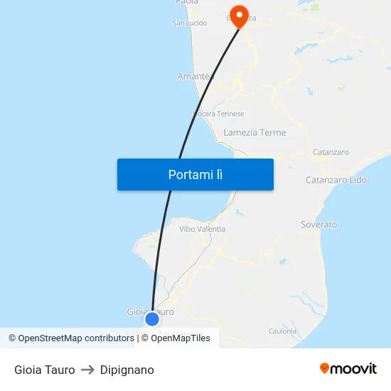 Gioia Tauro to Dipignano map