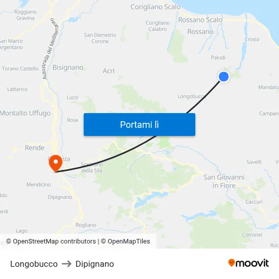 Longobucco to Dipignano map