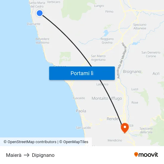 Maierà to Dipignano map