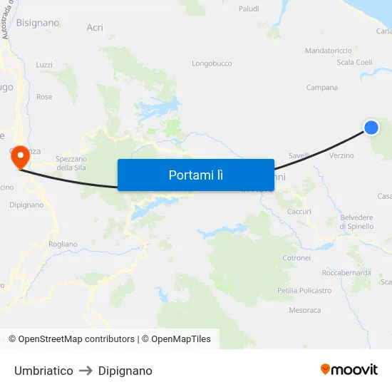Umbriatico to Dipignano map