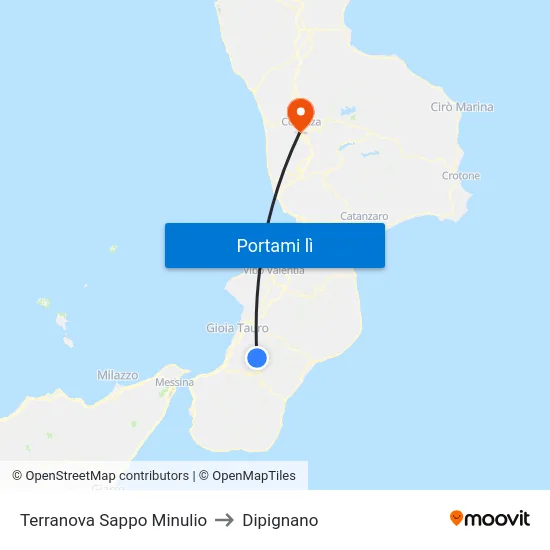 Terranova Sappo Minulio to Dipignano map