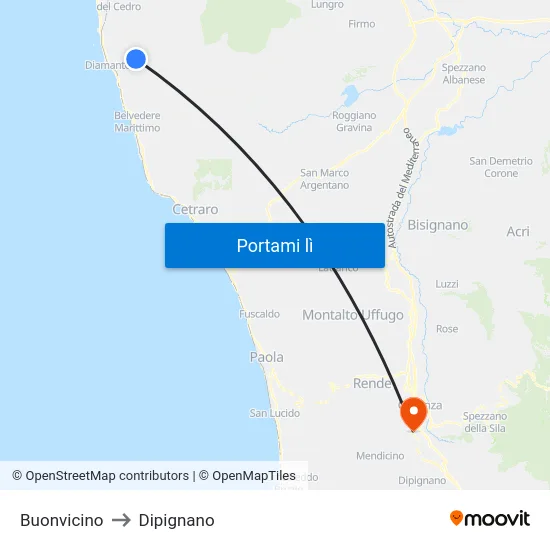 Buonvicino to Dipignano map
