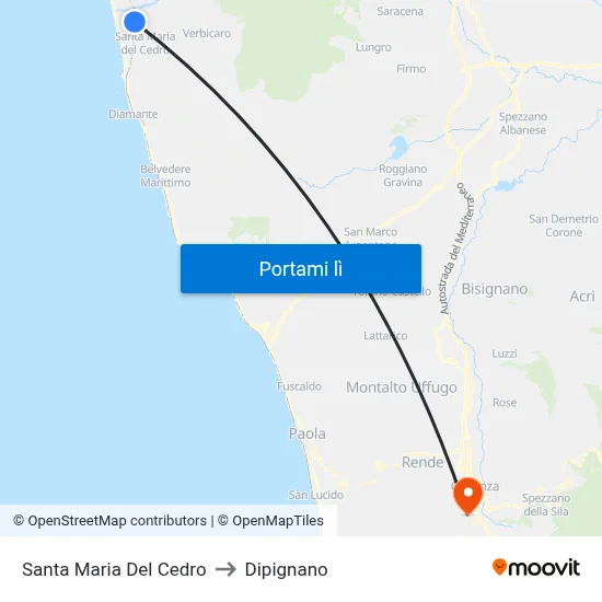 Santa Maria Del Cedro to Dipignano map