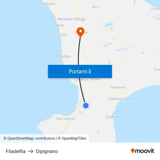 Filadelfia to Dipignano map