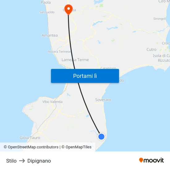 Stilo to Dipignano map