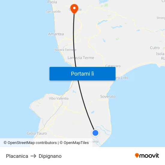 Placanica to Dipignano map