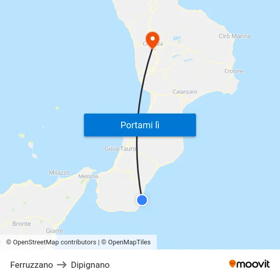 Ferruzzano to Dipignano map