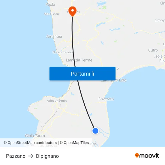Pazzano to Dipignano map