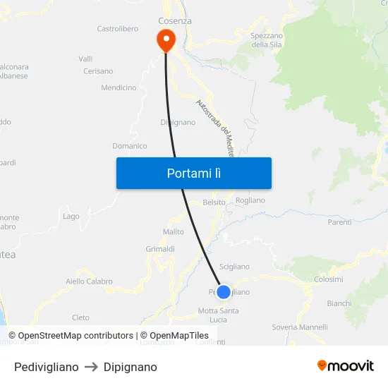 Pedivigliano to Dipignano map