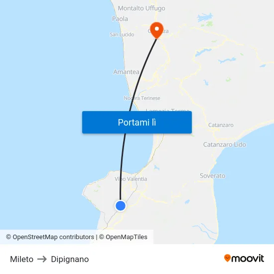 Mileto to Dipignano map