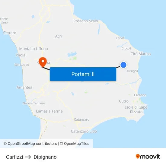 Carfizzi to Dipignano map