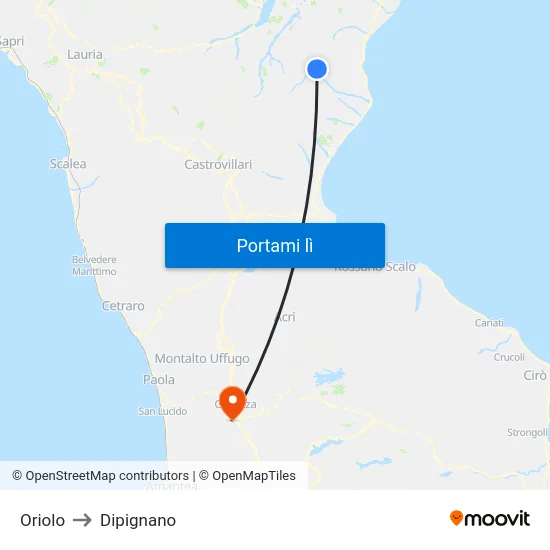 Oriolo to Dipignano map