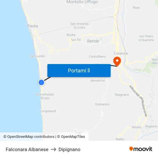 Falconara Albanese to Dipignano map