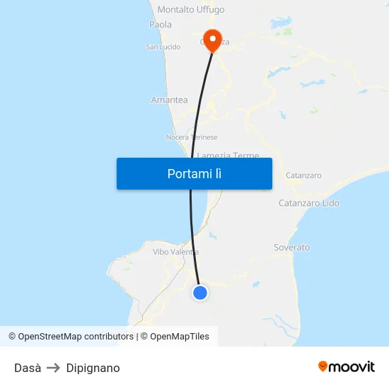 Dasà to Dipignano map