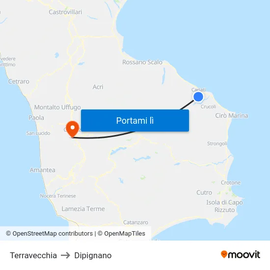 Terravecchia to Dipignano map