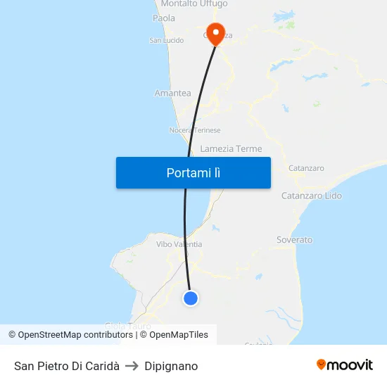 San Pietro Di Caridà to Dipignano map