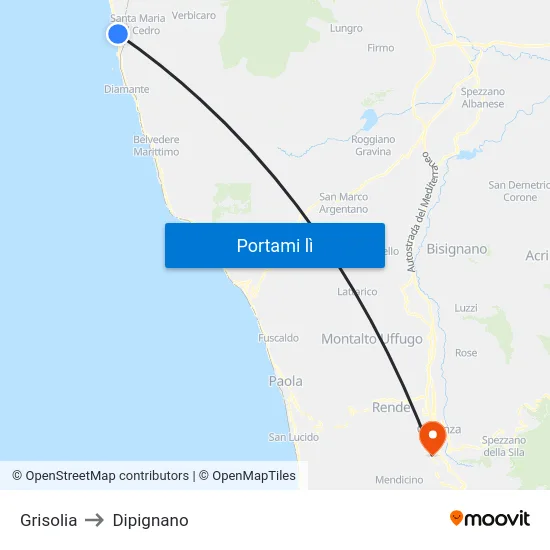 Grisolia to Dipignano map