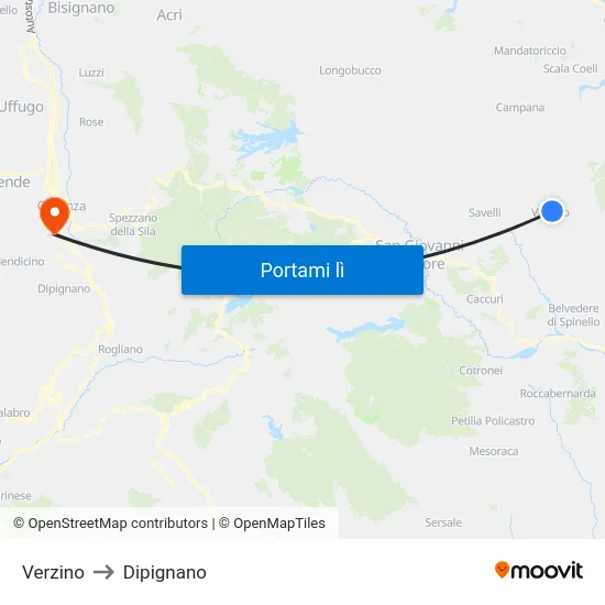 Verzino to Dipignano map