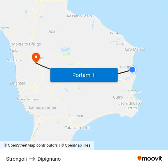 Strongoli to Dipignano map
