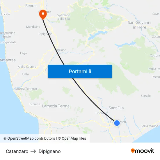 Catanzaro to Dipignano map