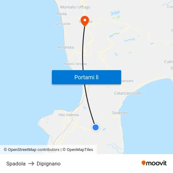 Spadola to Dipignano map