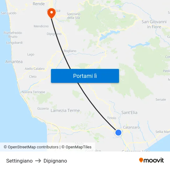 Settingiano to Dipignano map