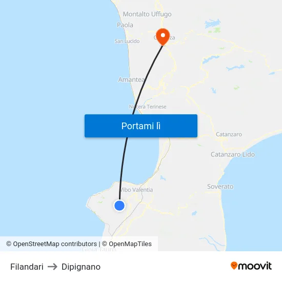 Filandari to Dipignano map