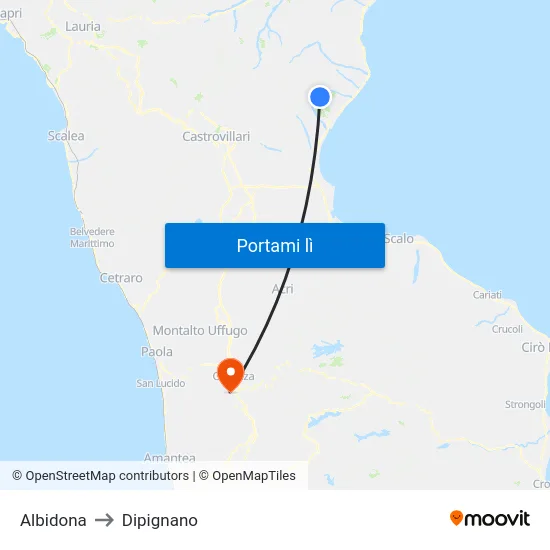 Albidona to Dipignano map