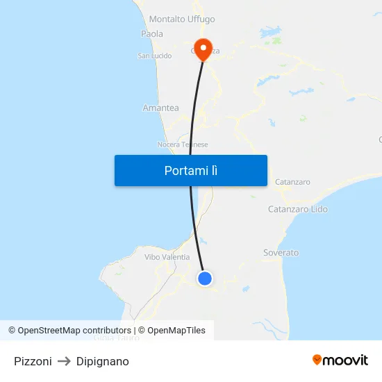 Pizzoni to Dipignano map