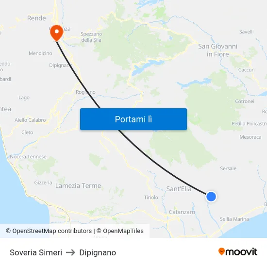 Soveria Simeri to Dipignano map