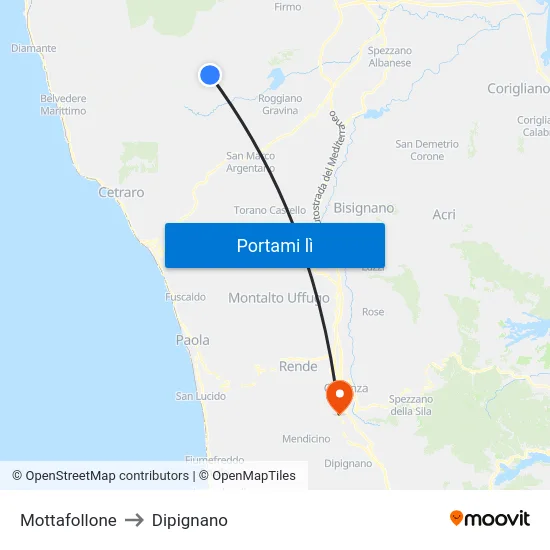 Mottafollone to Dipignano map