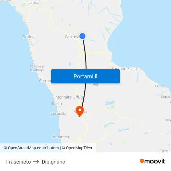 Frascineto to Dipignano map