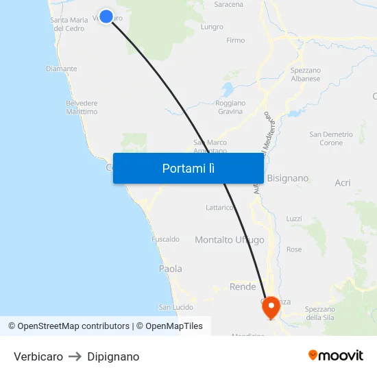 Verbicaro to Dipignano map