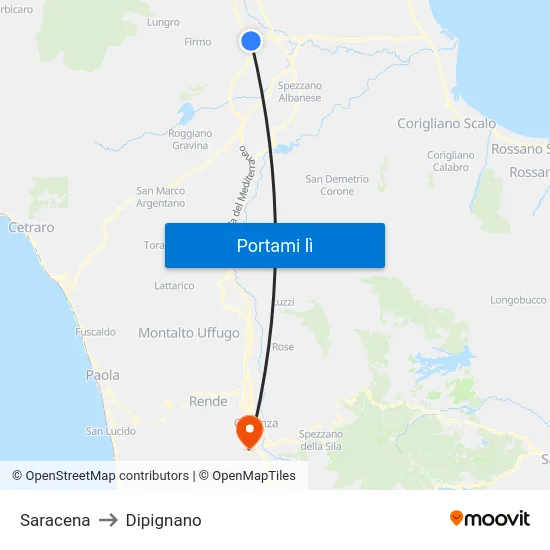Saracena to Dipignano map