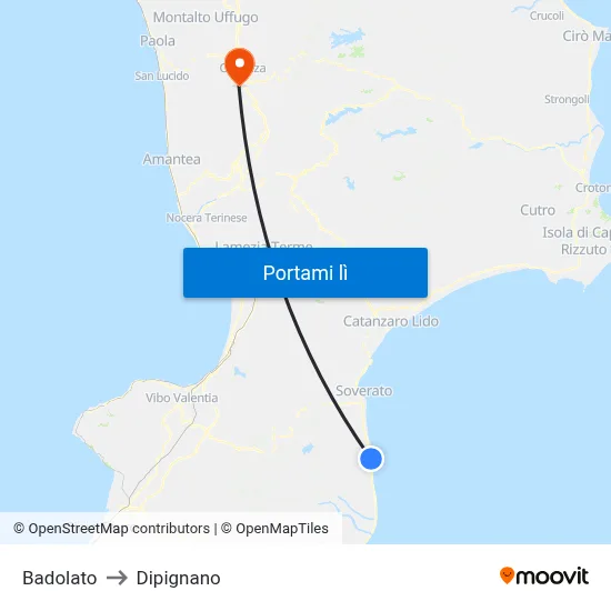 Badolato to Dipignano map