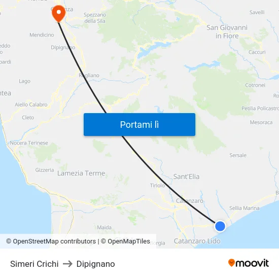 Simeri Crichi to Dipignano map