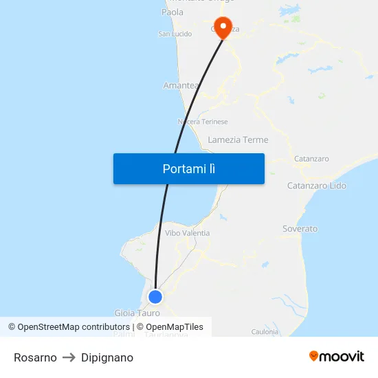 Rosarno to Dipignano map