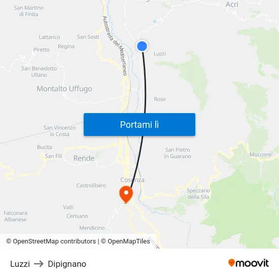 Luzzi to Dipignano map