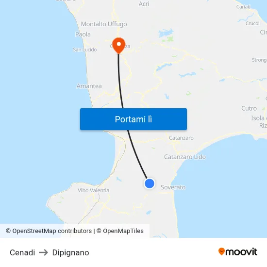 Cenadi to Dipignano map