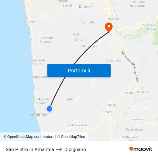 San Pietro In Amantea to Dipignano map