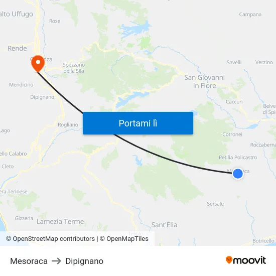 Mesoraca to Dipignano map
