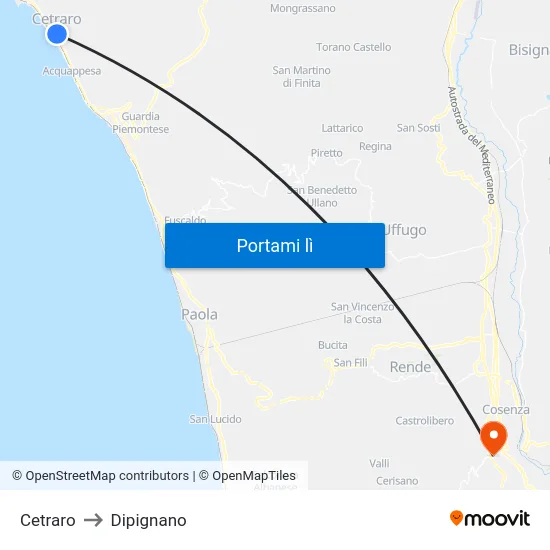 Cetraro to Dipignano map