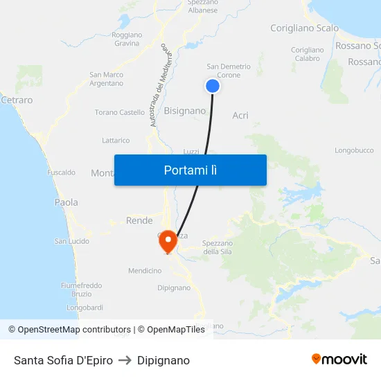 Santa Sofia D'Epiro to Dipignano map